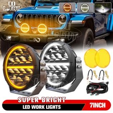 AUXBEAM Pair 7inch LED Work Lights Spot Beam Offroad Driving Pods+Amber Cover picture