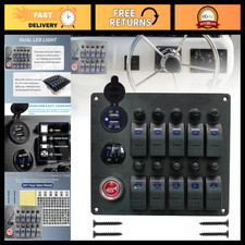 10 Gang Marine Rocker Switch Panel with LED Voltmeter, Dual USB, Waterproof, 12V picture