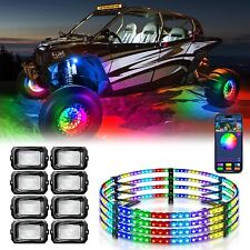 MICTUNING 8 Pods C2 RGB+IC LED Rock Lights W/15inch V1 RGB+IC Wheel Ring Lights  picture