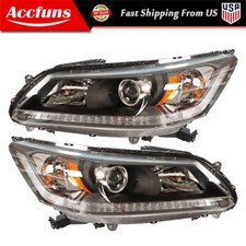 Front Pair For Honda Accord Sedan 2013-2015 Headlights Black Right+Left Halogen picture