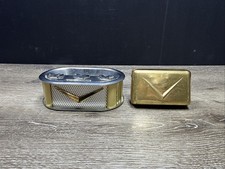 Vintage 1950s Cadillac Armrest Ashtrays Pair Gold V Crest Chrome In-Dash Rear picture