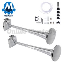 Pair Chrome Air Horn & Base Mount For Peterbilt Kenworth Mack Ford Semi Truck picture