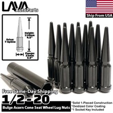24x Black 1/2-20 Spike Lug Nut Set + Socket Fit Old Dodge Dakota Durango Viper picture