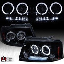 Fit 2004-2008 Ford F150 Black Smoke LED Halo Projector Headlights Headlamp 04-08 picture