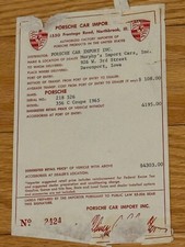 1963/64/65 Porsche 356 C SC 356C Mint Original Factory Window Price Sticker picture