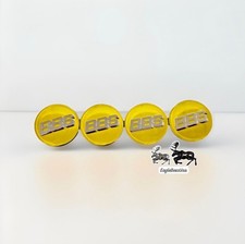 4 set 70mm  BBS CENTER CAPS 3TABS  RARE YELLOW ON 3D WHITE GOLD  56.24.073.  picture