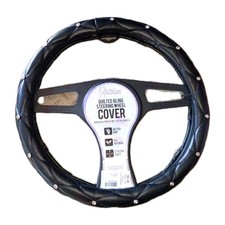 AUTOLUX LEOPARD PRINT~BLACK AND BLING FAUX LEATHER STEERING WHEEL COVER NEW picture