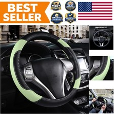 Leather Car Steering Wheel Cover, Universal Fit for Most Cars, Green picture