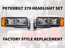Peterbilt 379 Aluminum Headlight LH RH Set OE Style Turn Signal Marker Lights picture