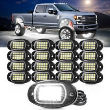 16 Pods Pure White LED Rock Lights Underbody Glow Lighting Kits Truck Waterproof picture