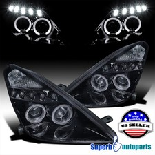 Fits 2000-2005 Toyota Celica Projector Headlights Halo LED Glossy Black Smoke picture