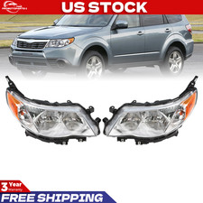 Pair Halogen Chrome Headlight Assembly For 2009-2013 Subaru Forester LH RH picture