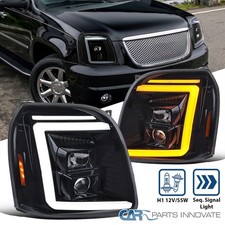 Black Smoke Fits 2007-2014 GMC Yukon XL 1500 Sequential LED Projector Headlights picture