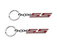2Pcs Chrome Finish Super Sport SS Key Chain 3D Metal Keychain Fob Ring Red picture