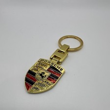 NEW - Custom Metal Porsche Gold Emblem Crest Car Keychain Key Ring Fob Gift picture