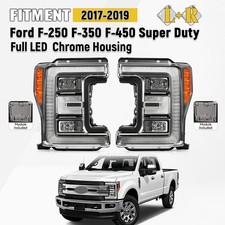 For 2017-2019 Ford F-250 350 450 Super Duty Chrome LED Headlight W/Module Pair picture