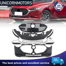 Complete Front Bumper Cover Grille Kit W/ Grille + Chrome Trim For 19-25 Mazda 3 picture
