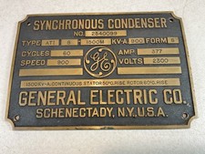 Vintage General Electric Synchronus Condenser Brass Plaque picture