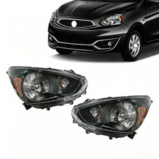 Black Housing Fits 2014-20 Mitsubishi Mirage Hatchback Headlight Lamp Set Pair picture