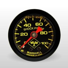 Marshall Fuel Pressure Gauge MNB00100; 0-100 psi 1-1/2 in. Liquid Filled Blk/Yel picture