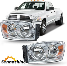 Chrome Headlights Pair For 2006-2008 Dodge Ram 1500 2500 3500 Amber Reflector picture