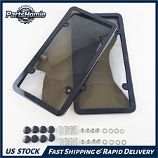 2Pcs Black License Plate Frames with Dark Gray Cover - Standard Size w/ Hardware picture