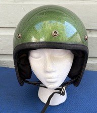 Vtg 1973 Safetech Pro Sparkle Green Metal Flake Motorcycle Helmet ML Glitter 70s picture