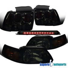 Fit 1999-2004 Ford Mustang V6 GT Headlights+Tail Lights+LED 3rd Brake Lamp Smoke picture