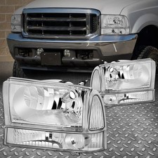 FOR 99-04 FORD F250 F350 SUPER DUTY CHROME HOUSING CLEAR CORNER HEADLIGHT LAMPS picture