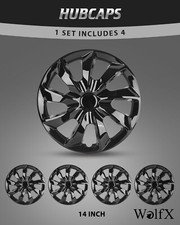 14 inch Set of 4 Black Wheel Covers Snap On Full Hub Caps For R14 Tire Steel Rim picture