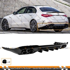 FOR 22-24 C200 C300 AMG W206 C43 STYLE REAR DIFFUSER W/ BLK CHROME EXHAUST TIPS picture