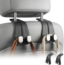 2 Pack Car Purse Hooks, Leather Car Headrest Hooks for Purses & Bags(Black) picture
