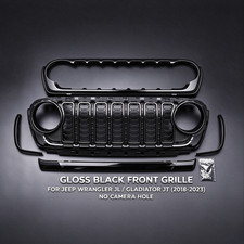 Gloss Black Front Grill For 18-24 Jeep Wrangler JL Gladiator JT w/o Camera Hole picture
