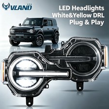 VLAND Full LED Headlights Assembly Yellow/White DRL For Ford Bronco 2021-26 Pair picture
