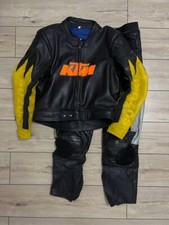 Men Vintage Suzuki KTM giudici Motocyycle Leather 2 piece suit Jacket Pants sz56 picture