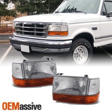 Fit 92-96 Ford Bronco F150 F250 F350 Replacement Headlights Amber Bumper Corner picture
