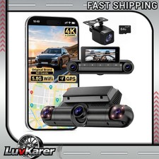 4K 360°4-Channel Dash Cam Front Rear Left Right GPS w/64GB Card 5.8GHz Wi-Fi App picture