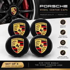 4 Porsche 76mm Wheel Center Caps Gloss Black Concave Hub Caps 911 Macan Cayenne picture