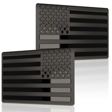 Embossed 3D Metal All Black American Flag Emblem Decal Stickers (1 Pair), Matte picture