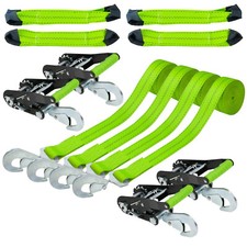 VULCAN 8-Point Car Tie Down Kit - Snap Hooks On Both Ends, 4 Pack - High-Viz picture