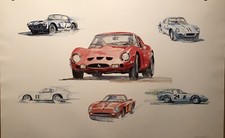 Ferrari  250 GTO &  Montage 1983 Artwork Chuck Queener Extremely RareCar Poster picture