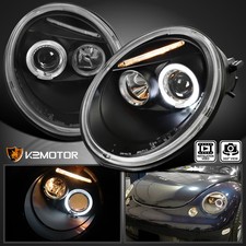 Black Fits 1998-2005 VW Volkswagen Beetle Halo Projector Headlights Left+Right picture
