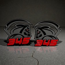 Reaper Red Eye & 345 Car Truck Emblem Badge Matte Black on Black Custom Set of 2 picture
