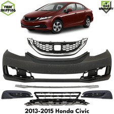 Front Bumper Cover Paintable & Grille Assembly Kit For 2013-2015 Honda Civic picture