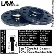 2PC 12MM THICK 5X112 66.5MM C.B WHEEL SPACER+10 BOLTS FIT AUDI/MACAN STOCK WHEEL picture
