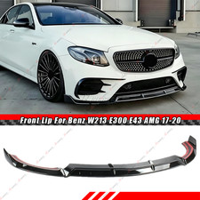 GLOSS BLACK 3PC FRONT BUMPER LIP FOR 17-20 MERCEDES BENZ E-CLASS W213 AMG SPORT picture