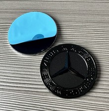 NEW Full Black 57mm Front Bonnet Badge Hood Emblem Sticker For Mercedes Benz picture