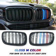 2x Gloss M color Dual Slat Front Kidney Grill Grille For BMW X5 X6 E70 E71 07-14 picture