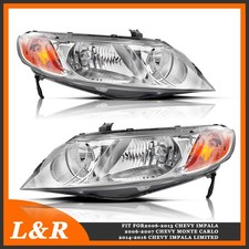 Chrome Headlight Assembly Pair For 2006-2011 Honda Civic 4Dr Sedan Headlamps picture