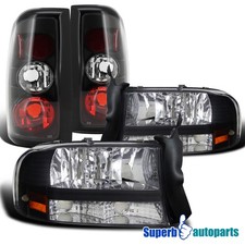 Fits 1997-2004 Dodge Dakota Headlights+Tail Brake Lamps Black picture